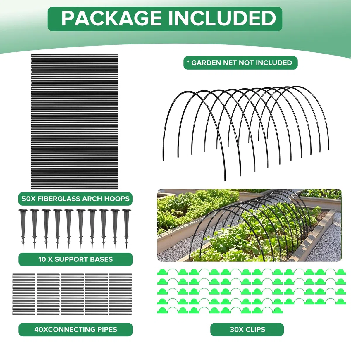 50 Piezas Arcos para Invernadero, Aros Invernadero Grandes,vivero de Verduras, Arco de túnel de película Bricolaje para huertos y Jardinería