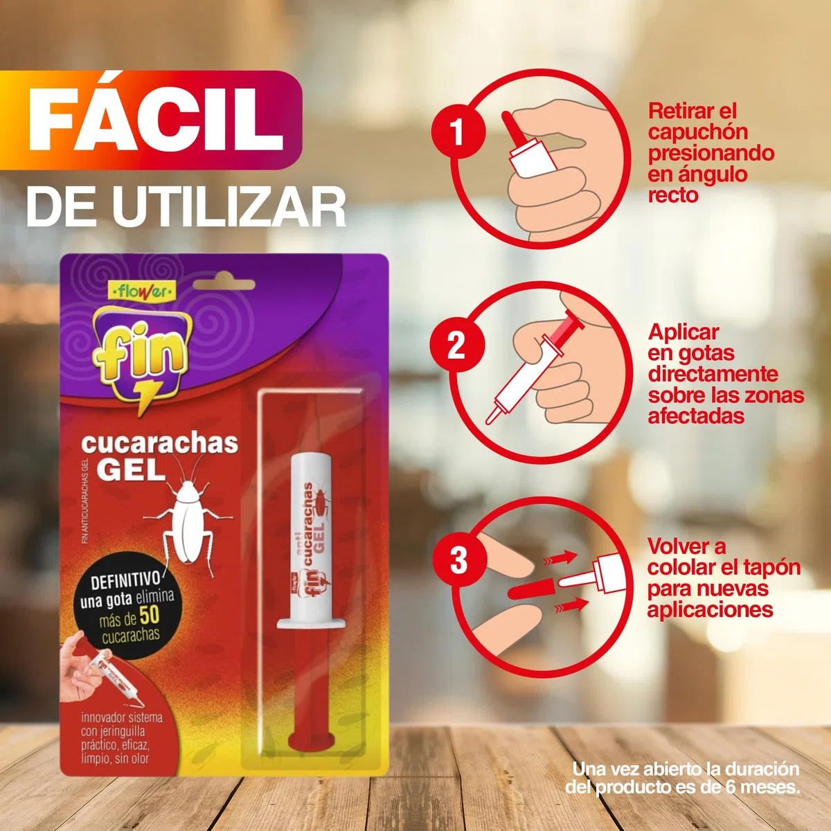 FLOWER x 3 Insecticida Anti Cucarachas Formato Jeringa 10 gr | Jeringuilla Anticucarachas Eficaz Elimina y Mata Cucaracha | Gel Atrayante y Duradero | Interior y Exterior | Aplicación Fácil y Segura