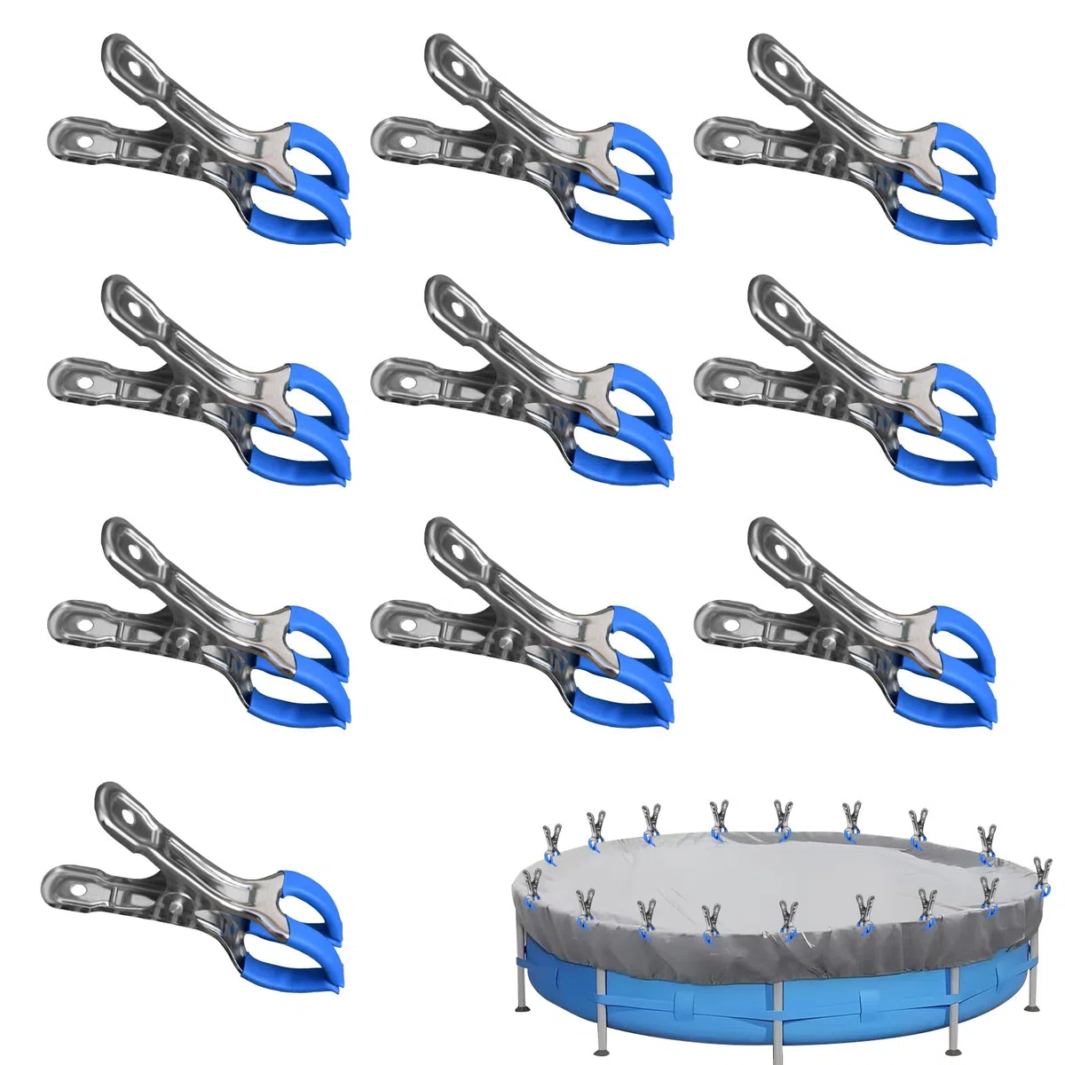 10 clips de acero inoxidable para cubierta de piscina, pinzas para piscina elevada, clips de protección contra el viento para piscinas sobre el suelo, toalla de playa (A)