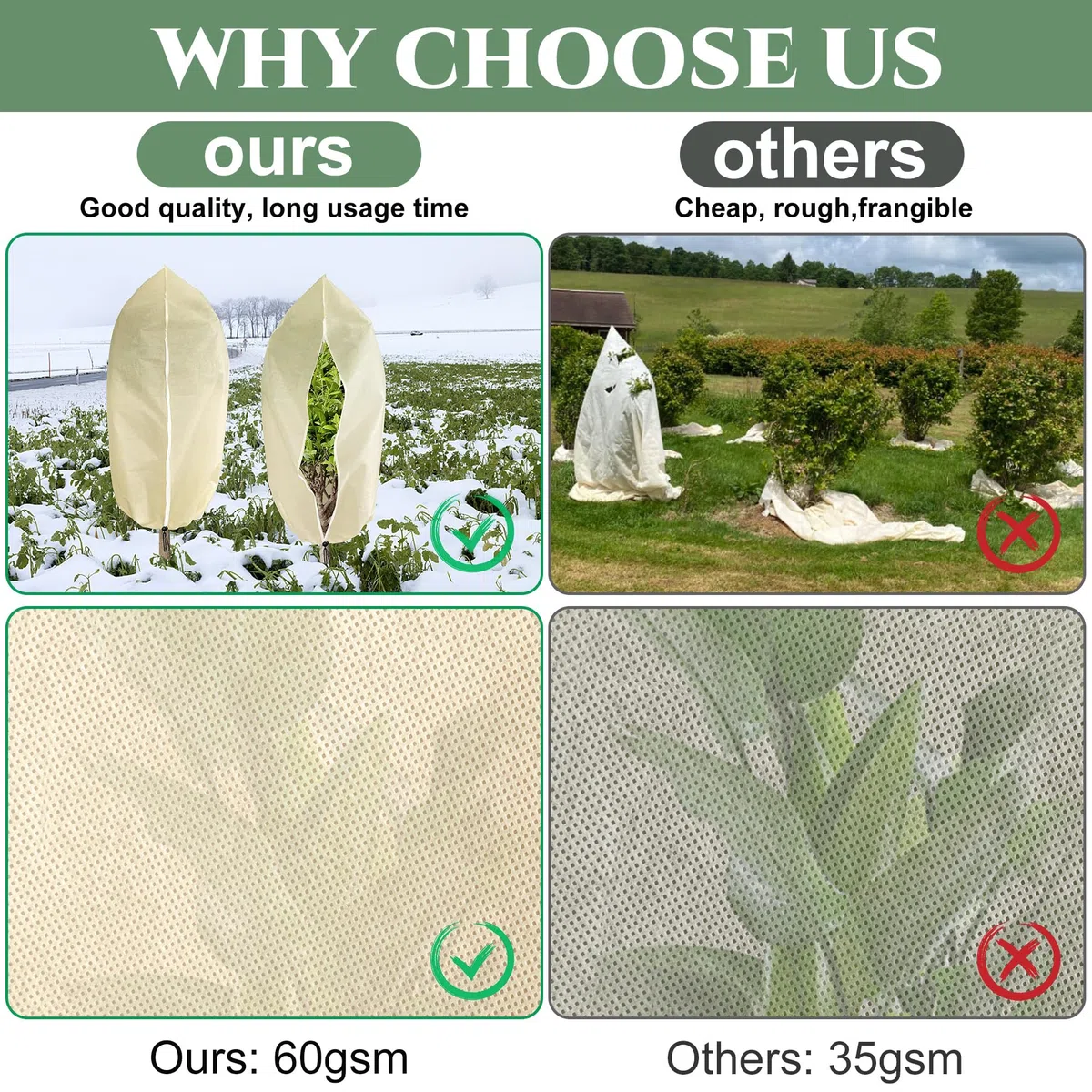 GIONAR 2 Piezas Funda para Plantas, Cubiertas de Protección contra Heladas de Plantas, Funda para Plantas para Invierno, Bolsas de protección Vegetal para Proteger Las Plantas 180 x 120cm