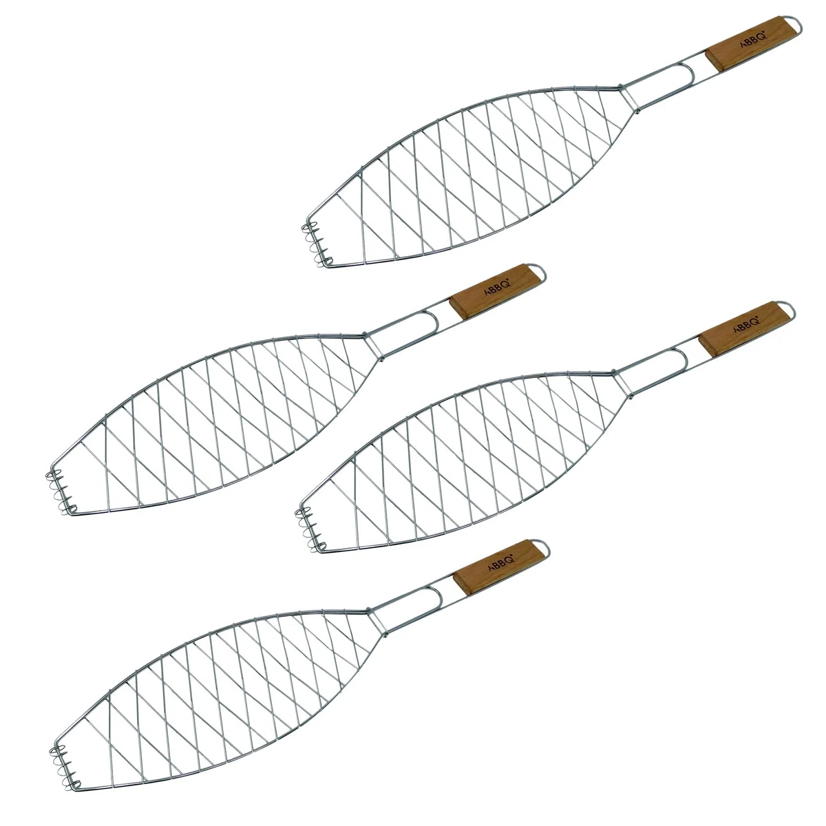 Para freír pescado | para pescado a la parrilla y espátula para pescado, soporte cesta | accesorios de barbacoa de ToCis Big BBQ, Silber mit Holzgriff (57x13 cm)