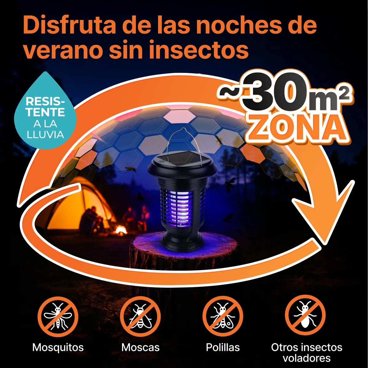 RAPIZZ Lampara Antimosquitos Electrico I Solar & Enchufable I Resistente lluvia & Batería Li-Ion I Mata Mosquitos Para Exterior & Interior Mosquito Killer Light Mata Mosquitos Electrico Lámpara Moscas