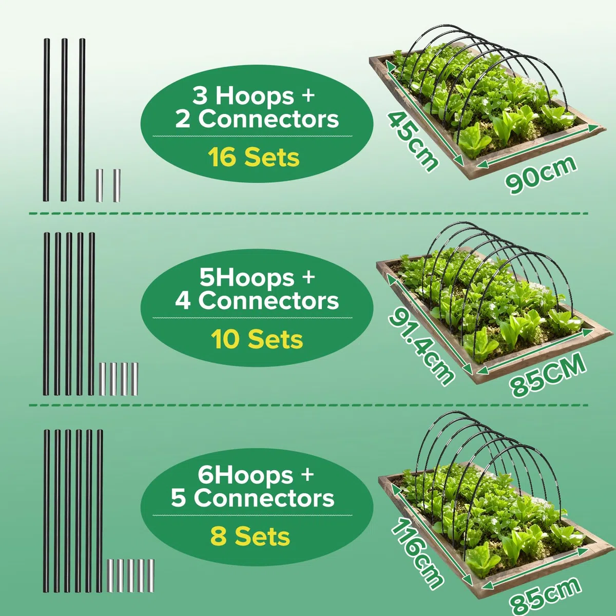 50 Piezas Arcos para Invernadero, Aros Invernadero Grandes,vivero de Verduras, Arco de túnel de película Bricolaje para huertos y Jardinería
