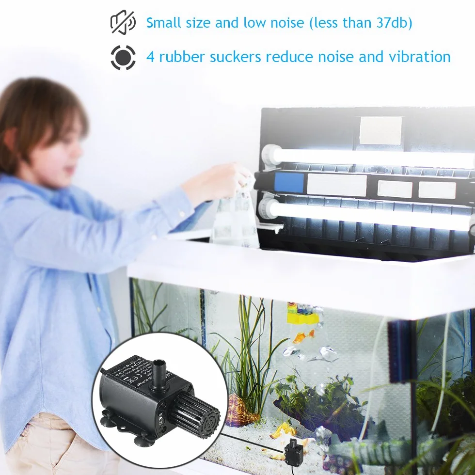 Decdeal USB DC5V 4.8W 300L/H Elevación 300cm Mini Bomba de Agua Ultrasilencioso, Sin Cepillo, Impermeable, Sumergible, para Circulación de Fuente Acuario