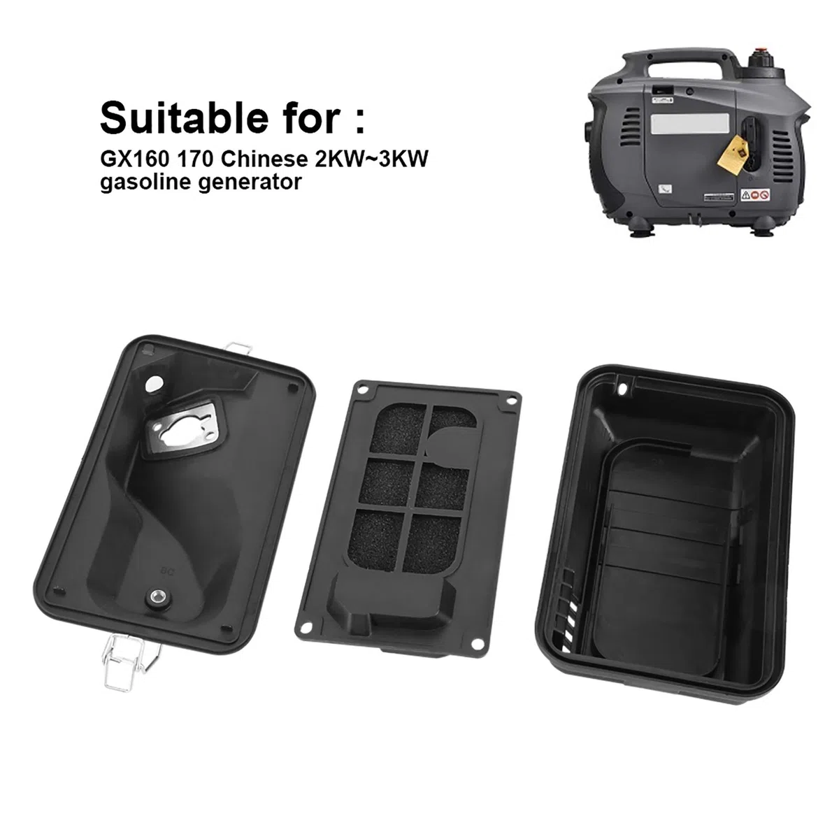 Ensamblaje de la carcasa del filtro de aire, GX160 170 2KW ~ 3KW Generador de gasolina Ensamblaje de reemplazo de la caja de la cubierta de la carcasa del filtro de aire
