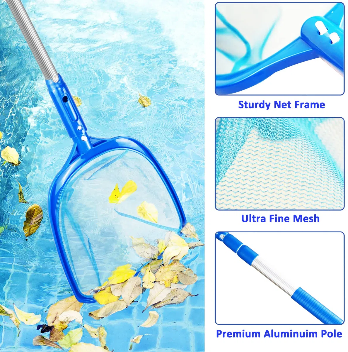Red de Piscina, Recogehojas de Piscina Skimmer Piscina Recogehojas para Piscinas con Telescópica Poste de Aluminio,Kit Limpieza Piscina para Estanque,Bañera de hidromasaje,Spas,Natación,Hojas Y Debris