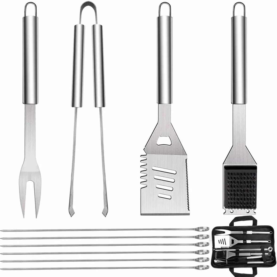 QH - Juego de Herramientas para Barbacoa, 10 Piezas, Accesorios de Barbacoa de Acero Inoxidable con Bolsa