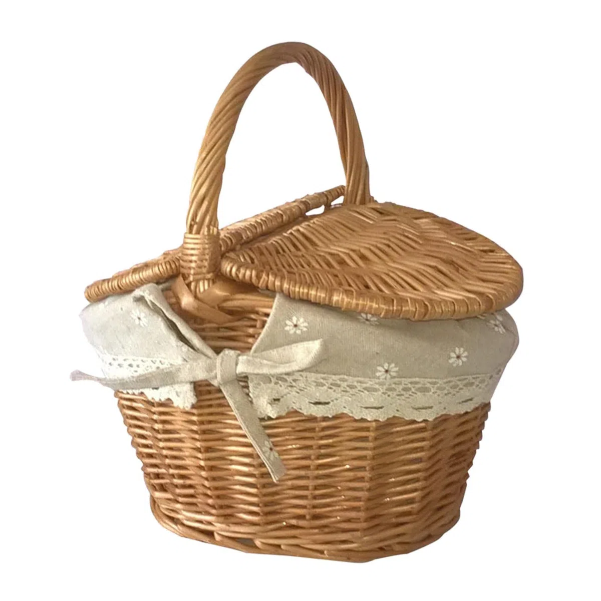 Cesta de picnic de mimbre tejida a mano con forro lavable para acampar al aire libre