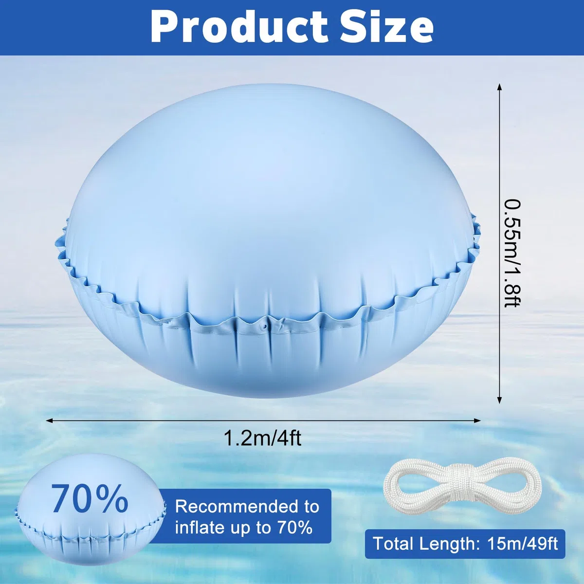 LangRay Cojín de Piscina Invierno Redondo, 120 x 120 cm, Cojín de Aire para Piscina Invernación, Accesorio para Cubierta de Piscina, Cojín de Invierno Portátil Inflable para Piscina (1pc)