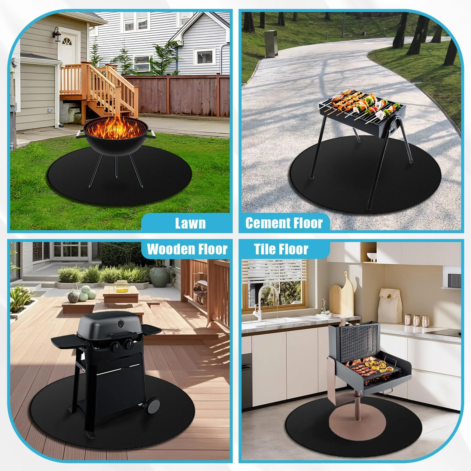 Redondo Alfombra Barbacoa Exterior, 120 cm/48" Esterilla LgníFuga Reutilizable Alfombra Lgnifuga Grande Plegable Adecuado para Brasero Barbacoas Pisos Terrazas CéSped Fire Pit Camping