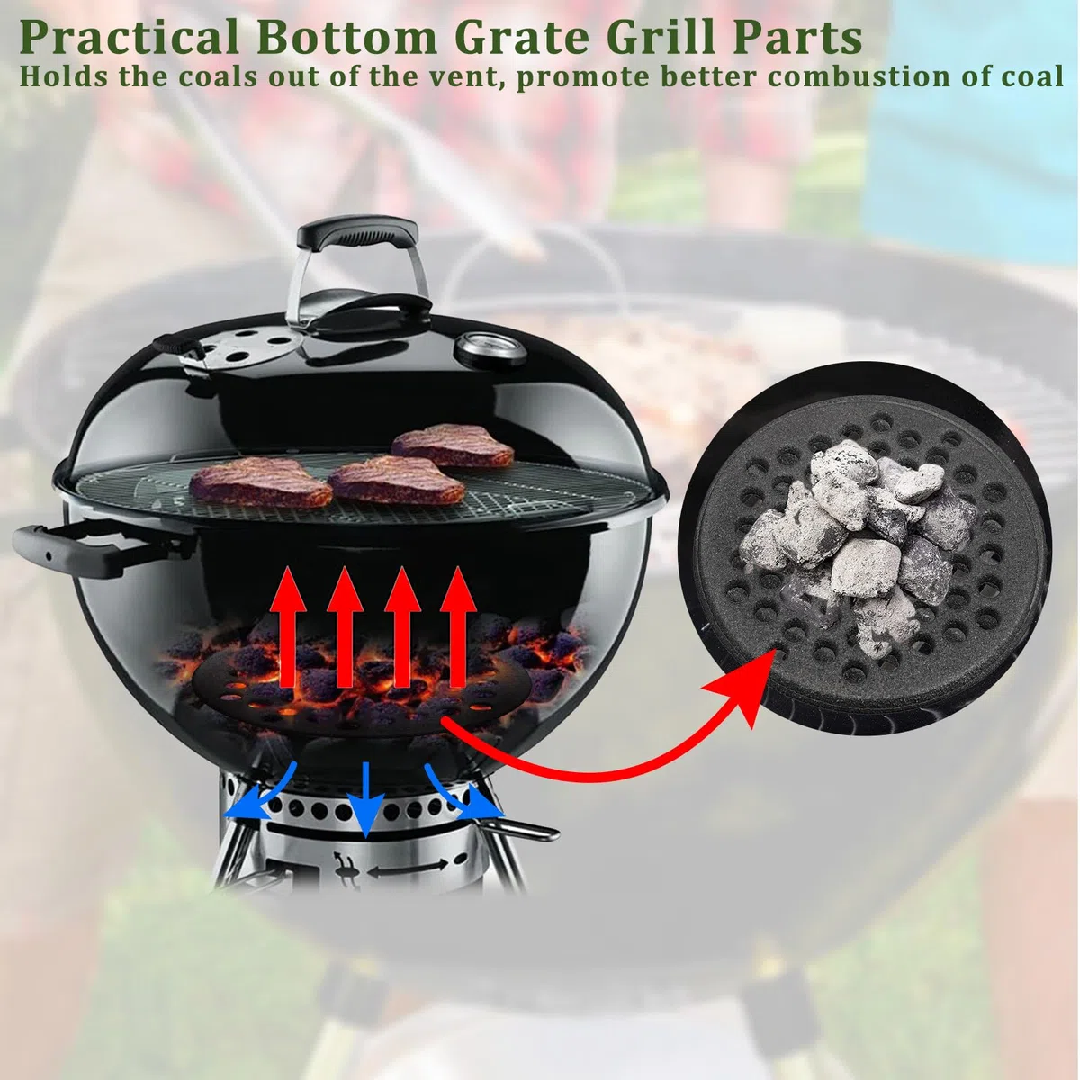 SUMTree Parrilla redonda de hierro fundido con agujero redondo, rejilla negra de hierro fundido, resistente, rejilla para chimenea, rejilla para cenizas, rejilla de carbón para barbacoa, brasero de