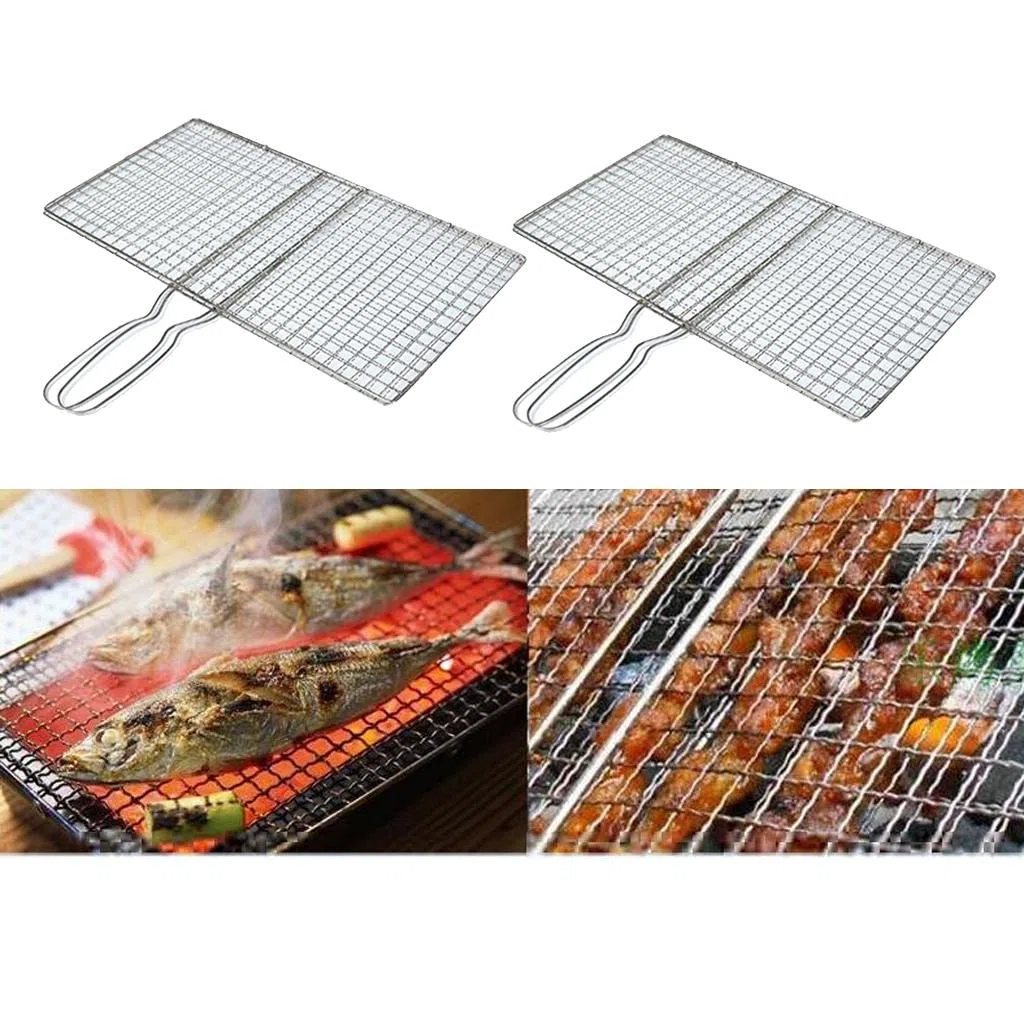 KESOTO Barbacoa Portátil de Acero Inoxidable para Barbacoa, Cesta para Asar, Red para Cocinar Pescado/Carne, 19 x 35 cm