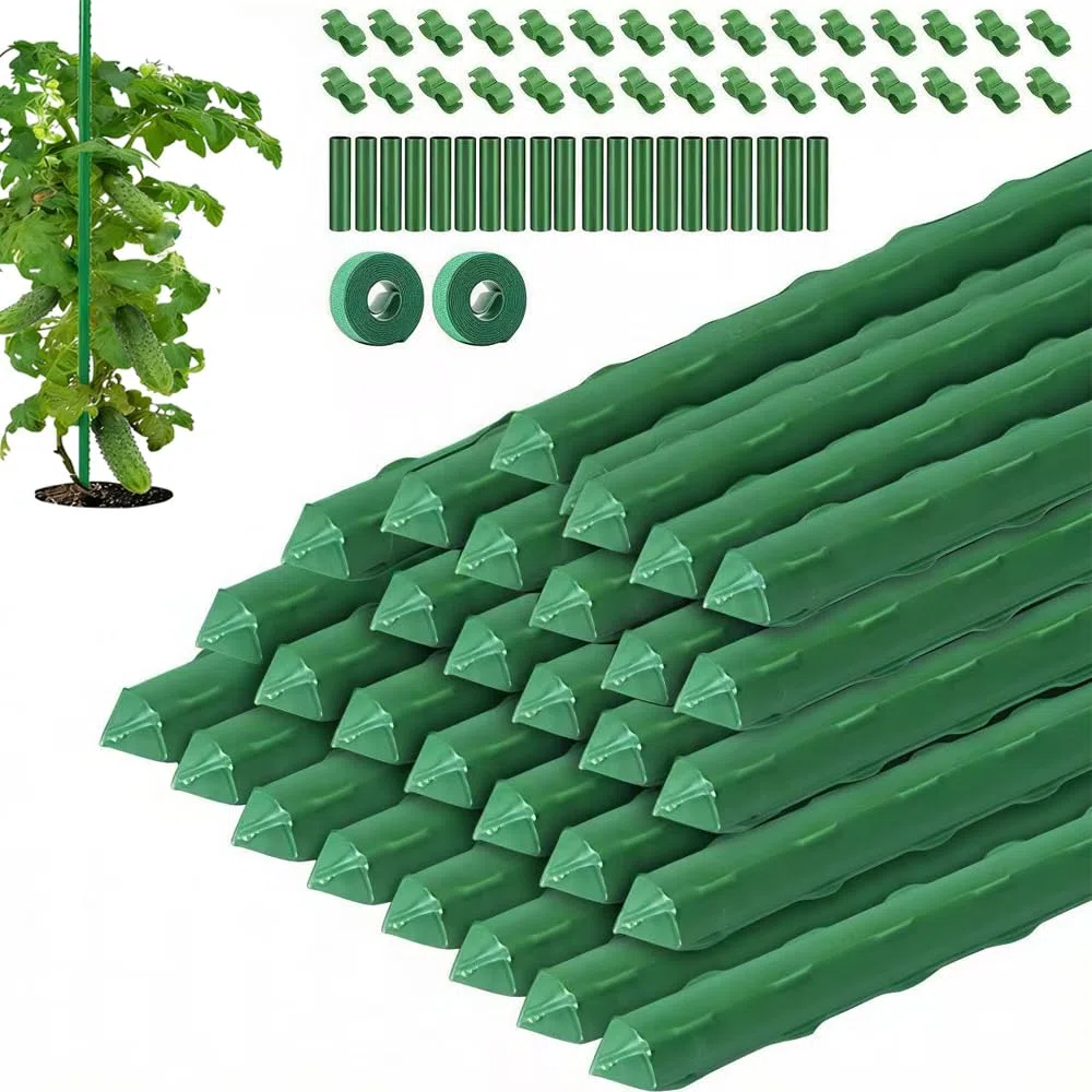 30x Soportes para plantas, ayuda para trepadoras, tubo de acero recubierto de plástico inoxidable de 40 cm Ø11 mm, con 20 conectores y 30 clips multifuncionales, soporte para plantas, para guisantes