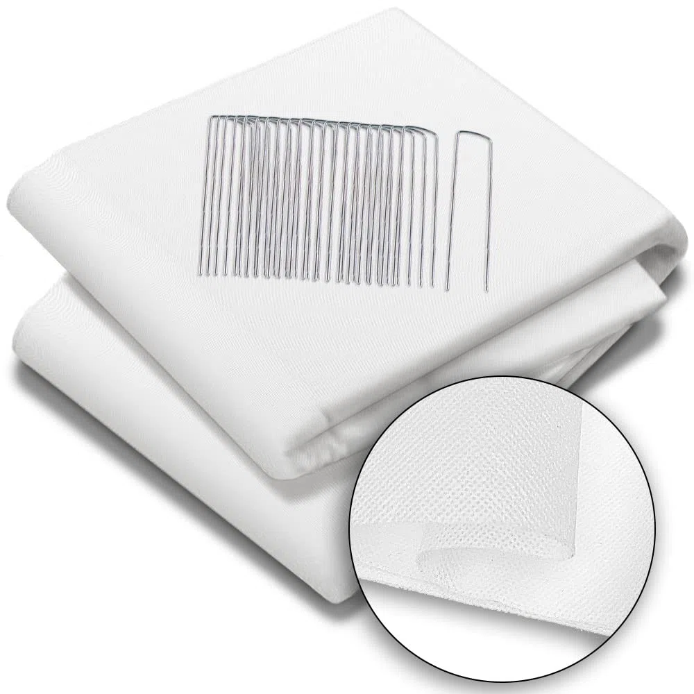 VOUNOT® Manta Termica Plantas 1.5x20m, Tela Antiheladas para Plantas con 20 Grapas TNT Tela no Tejida 50g/m², Velo Protector Heladas Vellón de Invierno, Blanco
