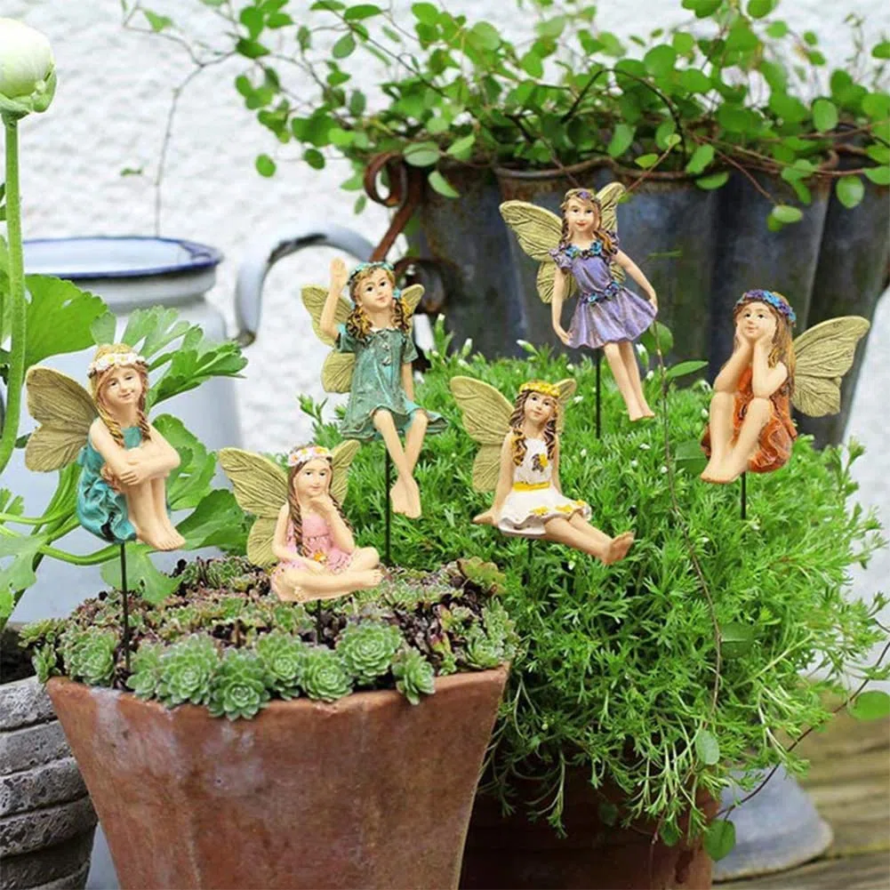 Figuras de Hadas en Miniatura, 6 Piezas Accesorios Jardín Hadas, Estatua Hada Resina en Miniatura, Exterior Mini Hadas Jardín Adornos, para Decoración Pasteles Cumpleaños y Decoración Jardín