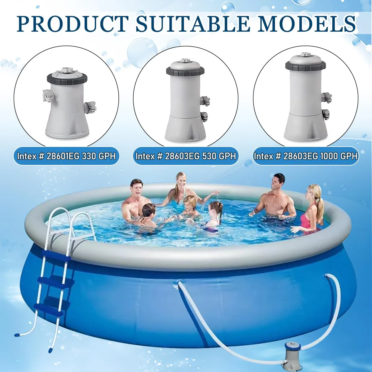 2 Piezas Manguera piscina 32mm,Manguera limpiafondos piscina Blanco,Manguera piscina,Tubo piscina con 4 abrazaderas metálicas,59x1.25 inch,Universal,Apto para todo tipo de bombas