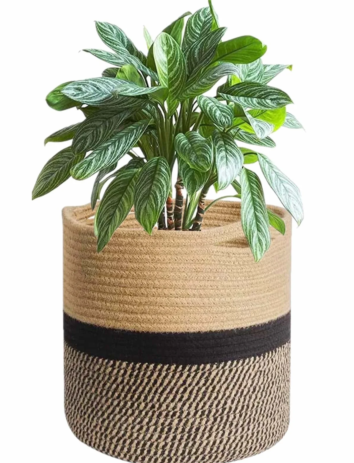 Cesta para Plantas, macetas de Fibra de algodónc, Cestas Trenzadas Maceta con asa, Macetas para decoración Interior, Cesta Plegable de Almacenamiento para el hogar, diámetro de 20 cm
