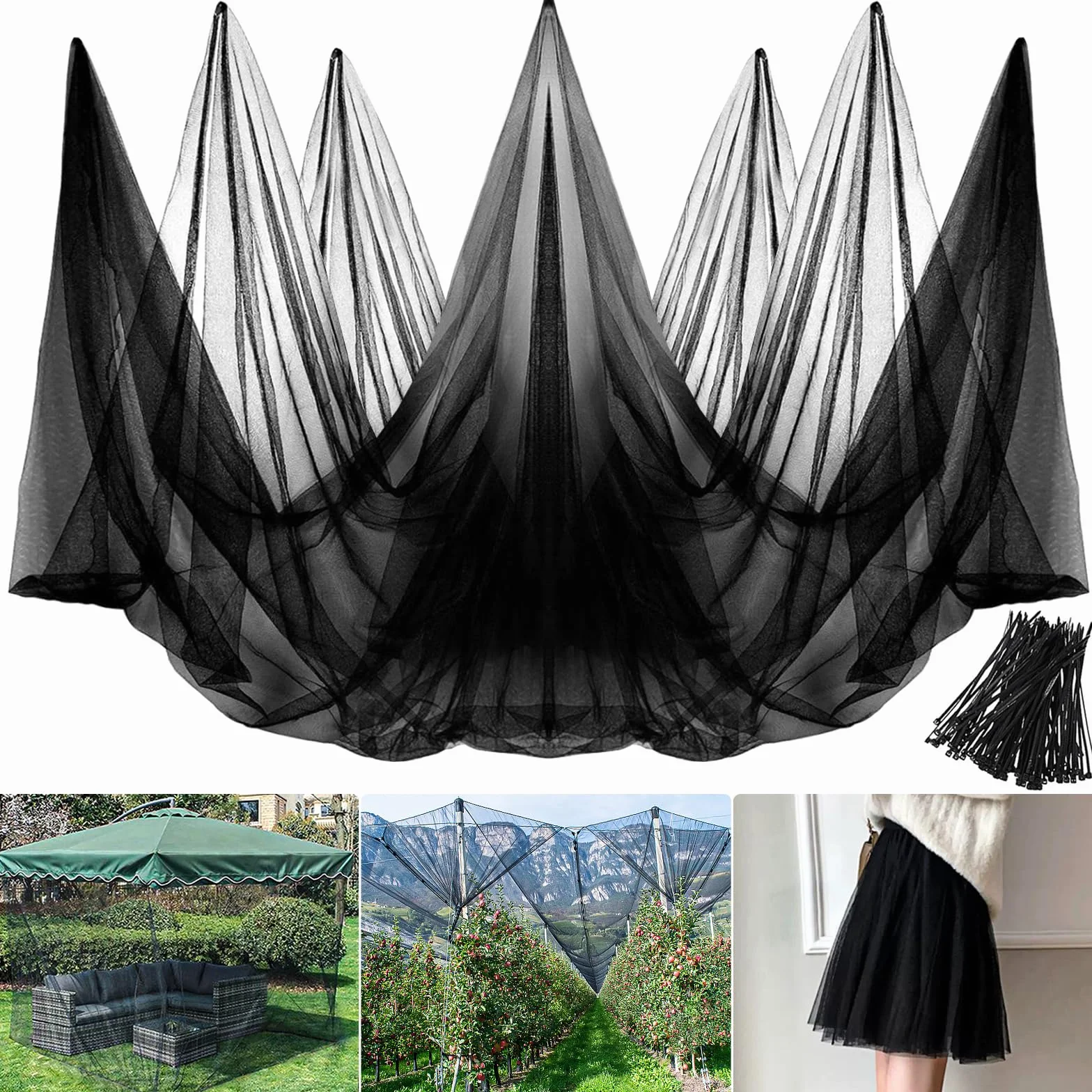 3 x 6m Malla Anti Mosquitos,Tela para Mosquitera, Red Antimosquitos Barrera para Mosquito Moscas Insecto y Pájaros para Jardín, Patio, Cenador, Piscinas y Protección de Plantas(Negro)