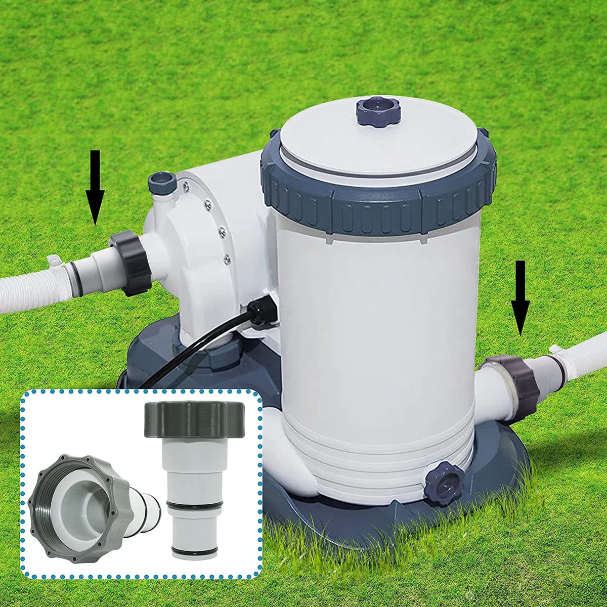 MEISO Adaptador de piscina de 4 piezas, adaptador de manguera serie Intex A con rosca, manguera de diámetro 1,5 pulgadas y 1,25 pulgadas, adaptador de bomba para juegos de piscina