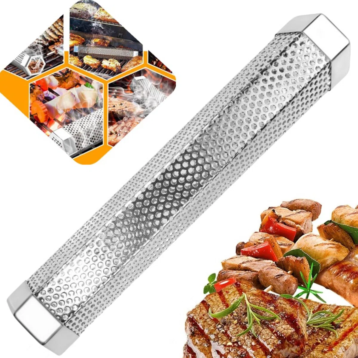 Ahumador Barbacoa Gas, Tubo de Fumador de Pellets de Acero Inoxidable, Caja para Ahumar, Generador de Humo Frío, Portátil para Todos Los Ahumadores de Carbón de Gas Eléctrico