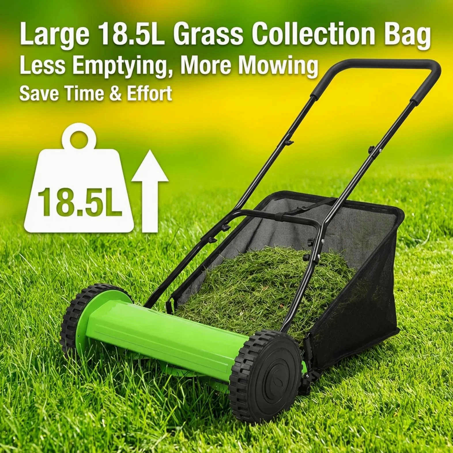 Cortacésped manual, recogedor de césped, cuchillas de acero al manganeso, altura ajustable de 17 a 33 mm, ideal para pequeños jardines y parques, cuidado eficiente del césped