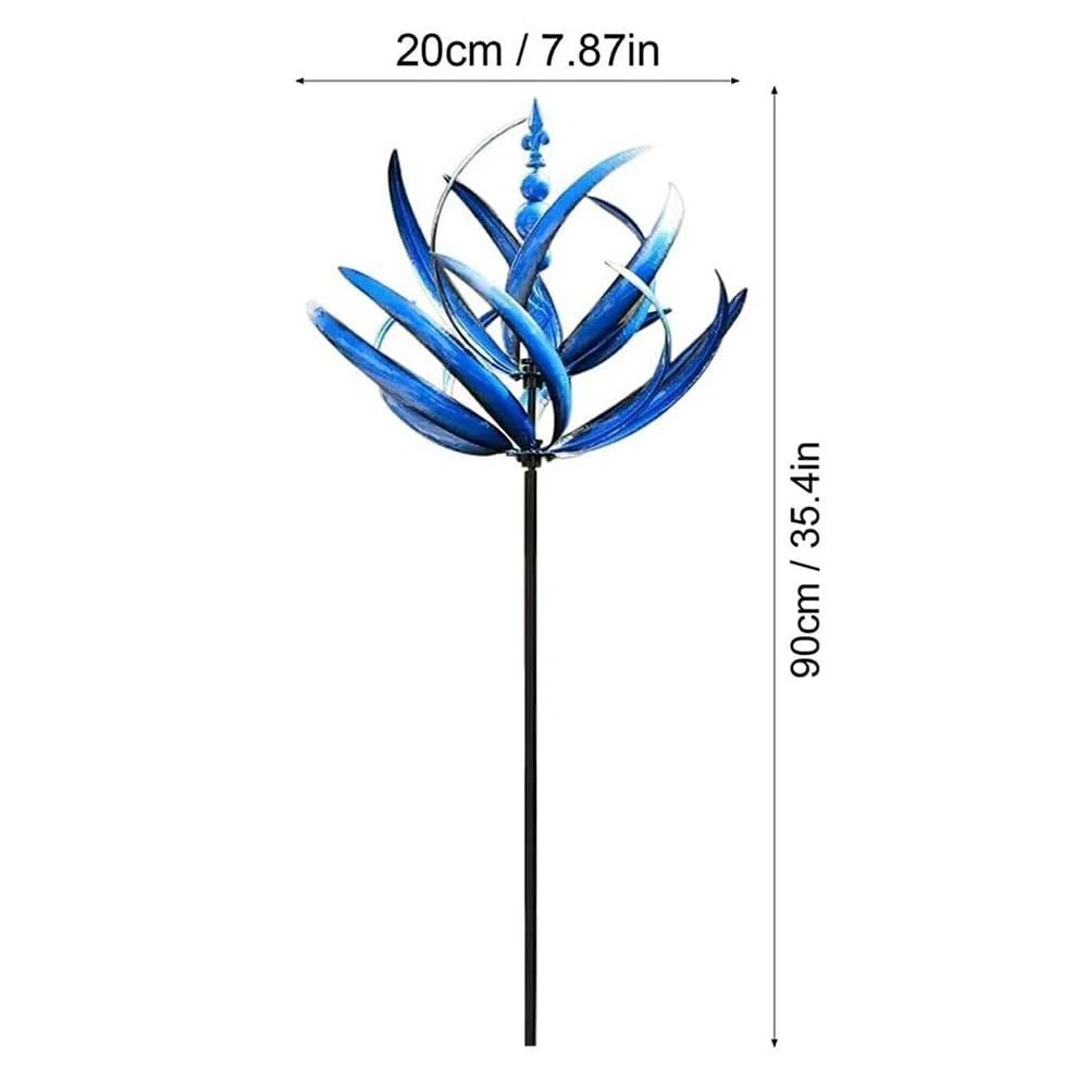 Molinillo de viento giratorio de metal con estacas de jardín, molino de viento de hierro para decoración de césped y jardín, molinillo de viento de jardín, esculturas de jardín de metal (azul)