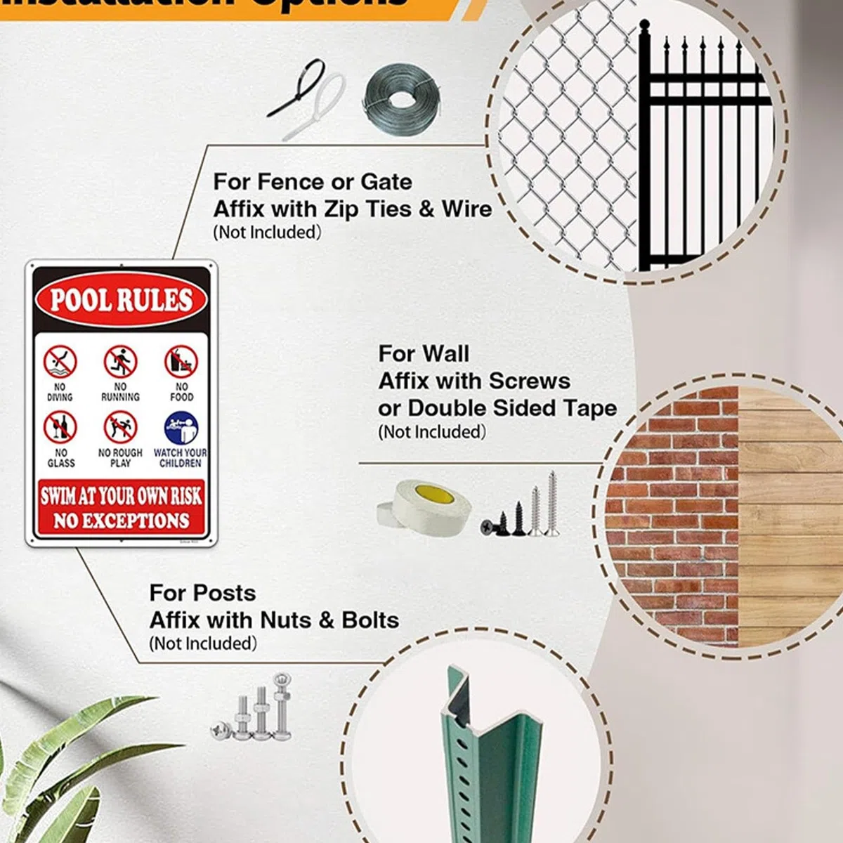 Pool Rules - Placa de advertencia de 8 x 12 pulgadas, letrero decorativo con diseño y construcción resistente a la intemperie para patio trasero, zona junto a la piscina, del gimnasio y