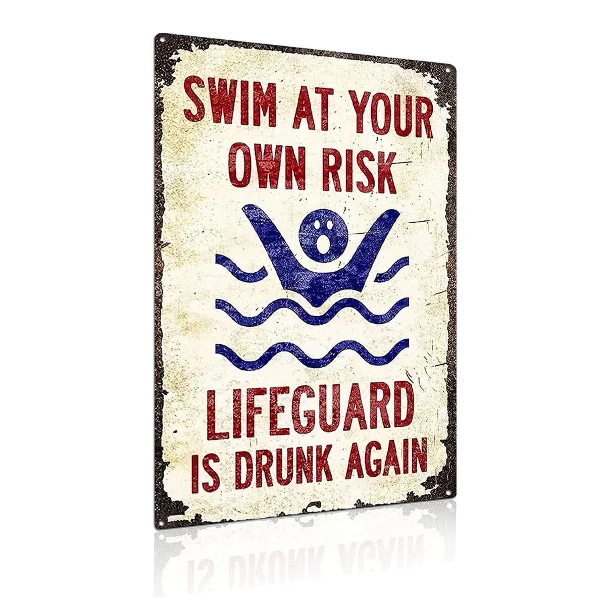Letreros de metal con texto en inglés "SWIM AT YOUR OWN RISK" (2466)