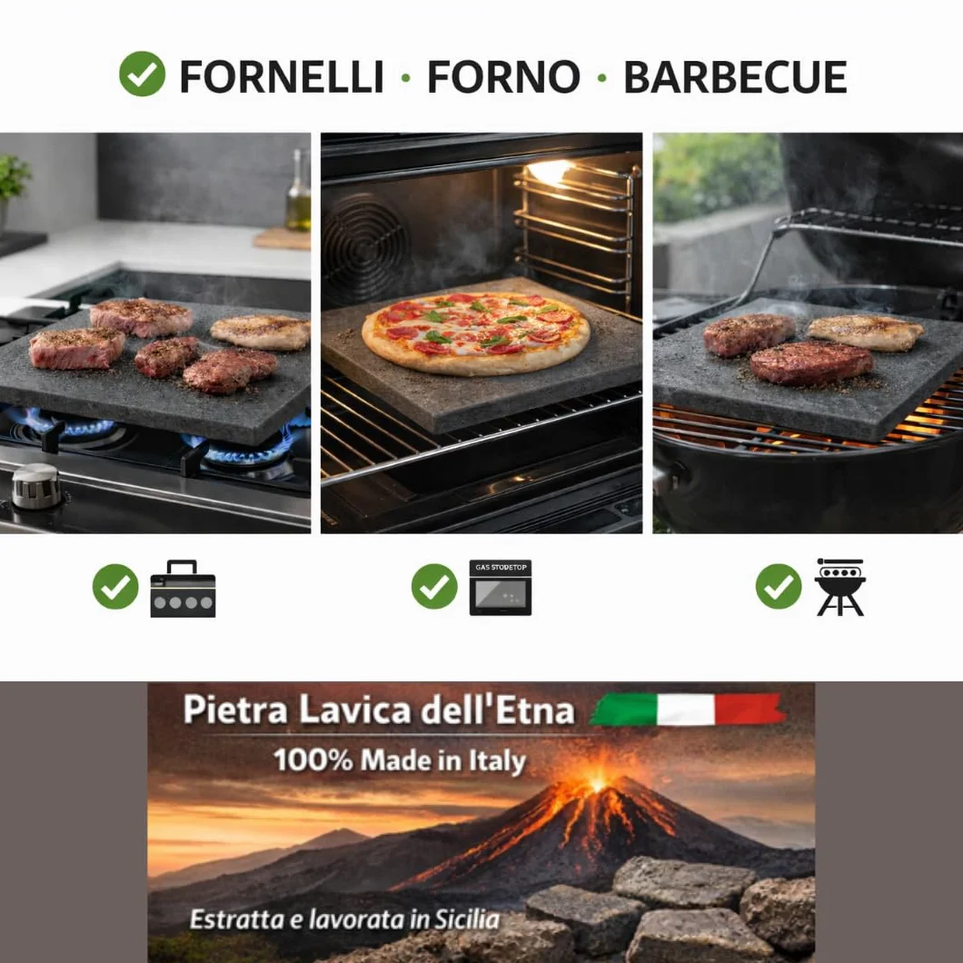 LITHOS MATERIE, Plato de Piedra Volcánica del Etna, Formato Rectangular/Cuadrado con Tamaños Personalizables