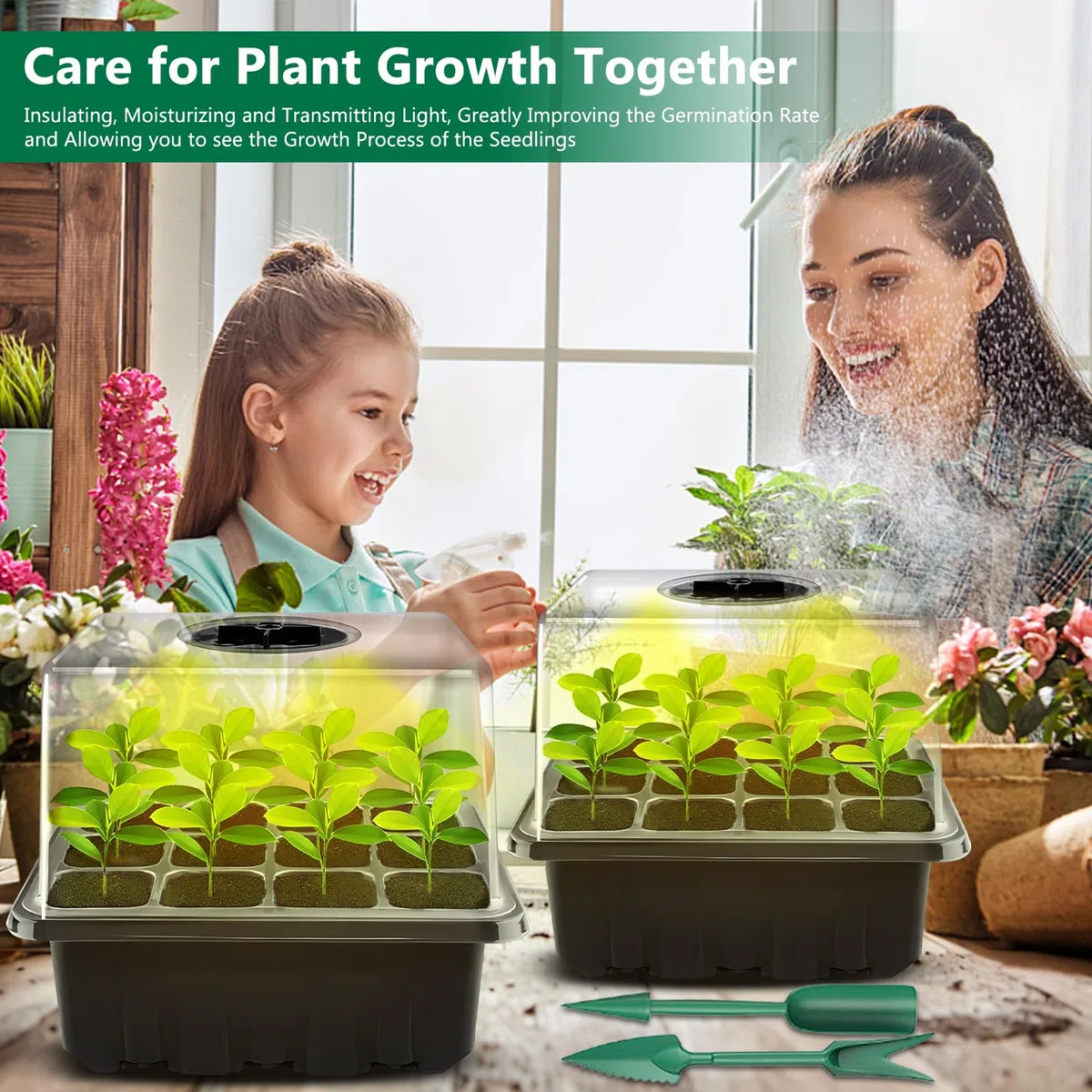 ZLPBAO Mini Cultivo de Invernadero, 5 Piezas Nuevo Bandejas de Semillas 12 Celdas Cultivo de Mini Invernadero, con Luz de Cultivo Solar de Espectro Completo y Ventilaciones