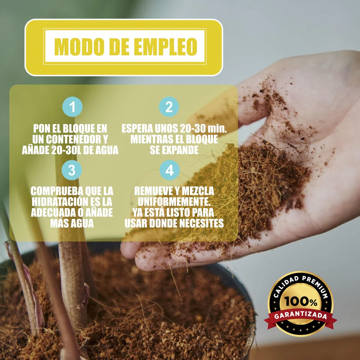 GREENGOF Fibra de Coco Orgánica Bloque 5Kg (70L) - Ladrillo compactado. Sustrato de Origen 100% Natural. Recomendado para Huertos urbanos, Terrarios, Todo Tipo de Plantas y Vermicomposteras.