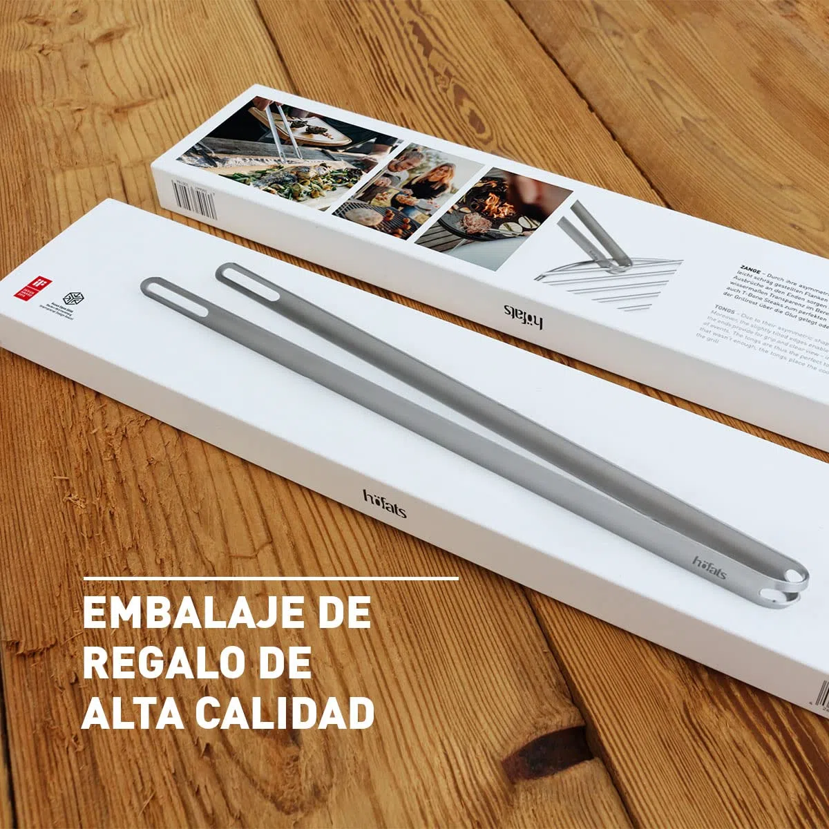 höfats - Pinzas de barbacoa de acero inoxidable 100% - con función de elevador de parrilla y rotura para colgar - Pinzas para carne muy estables, pinzas de cocina para barbacoa y cocina - Apto para