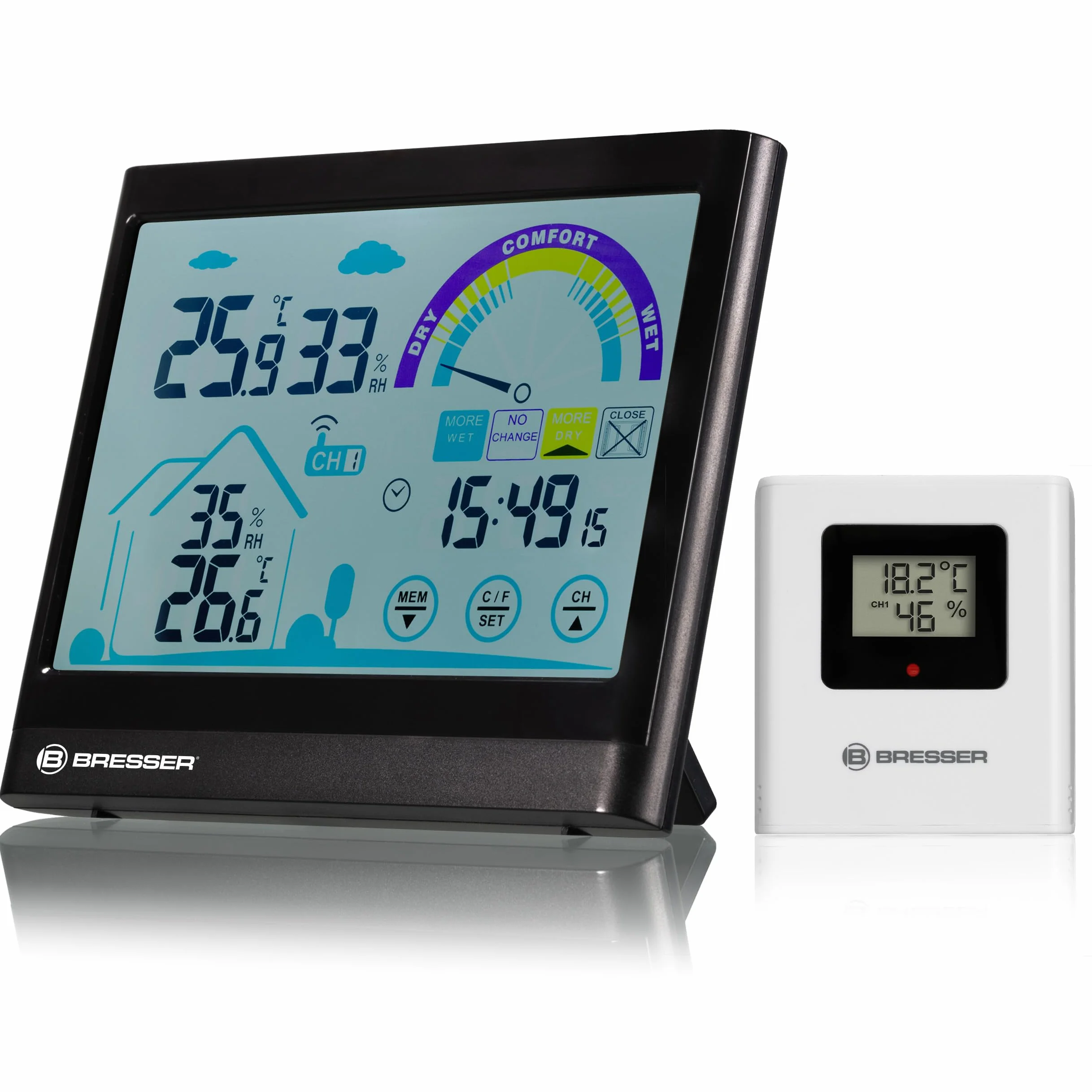 Bresser 7007402 Estación meteorológica radiocontrolada, termohigrómetro con pantalla táctil con recomendación de ventilación, negro