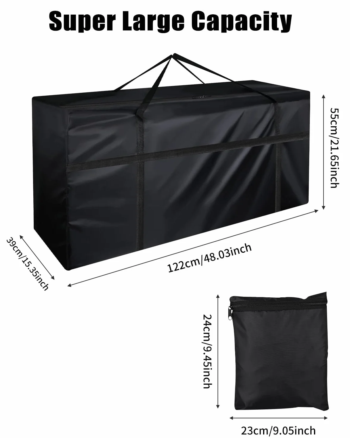 Funda Cojín para Muebles, Paquete de 2 estuche de Almacenamiento para Exteriores gran tamaño, Jardin Bolsa Impermeable con Asas para Muebles Ropa, Mantas(122x39x55cm,Negro)