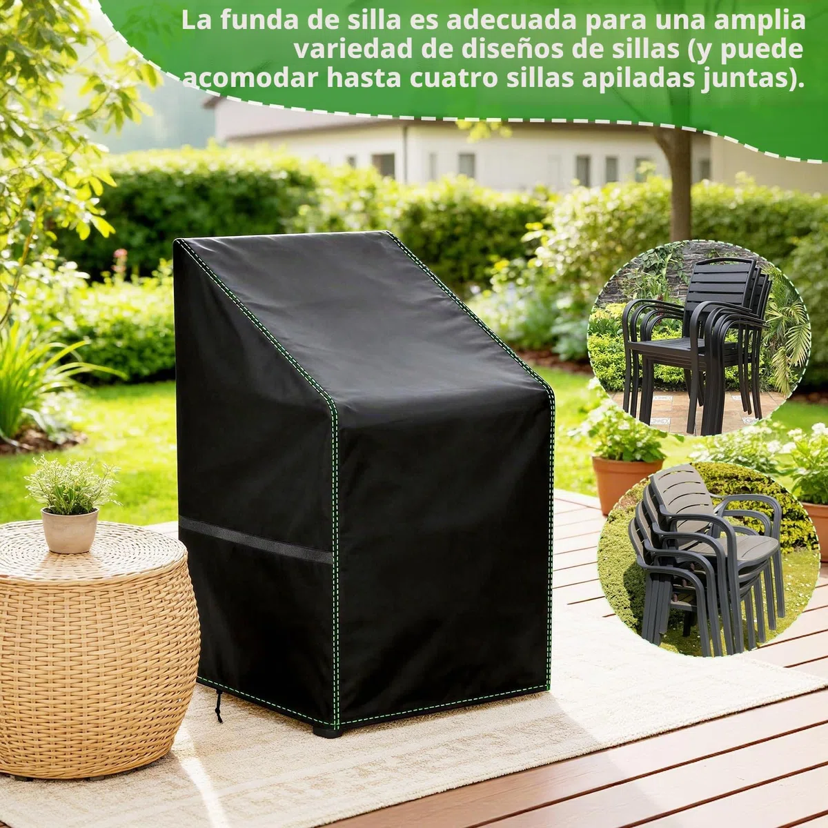 Zocipro 2pcs Fundas Protectoras para Sillas de Jardín Exterior, 64 x 64 x 70/120 cm, Tela Oxford 210D Impermeable y Resistente, Anti-UV, para Sillas Apilables de Terraza con Cordón de Ajuste