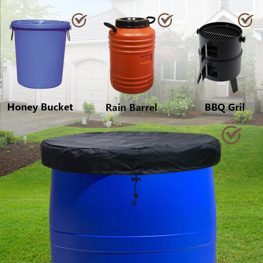 2 Piezas Red para Barril de Lluvia, Cubiertas de Red Ajustables para barriles de Lluvia, para Red de protección contra Hojas, Insectos y Mosquitos (65 * 10 cm, 55 galones)