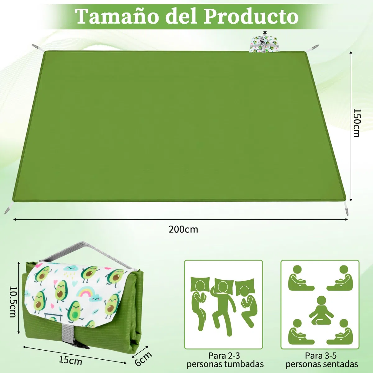 Kiiwah Manta de Picnic 200 x 150 cm, Ligero y Portátil Manta Playa Camping Impermeable Suelo Plegable Picnic Blanket con Clavos Rectificados para Familias y Amigos Que Acampan, Hacen y Viajan