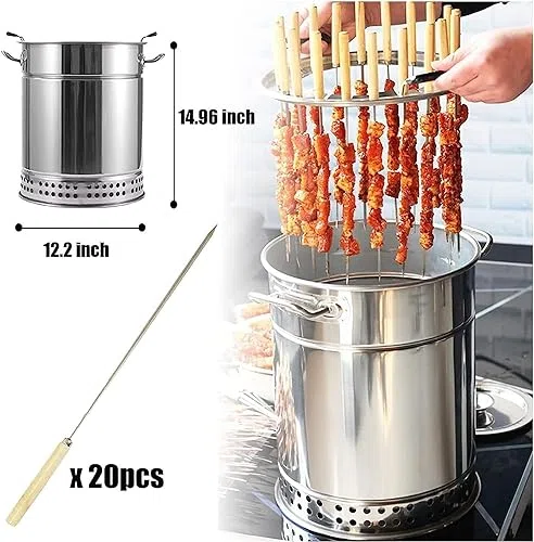 Parrilla portátil para ahumar a carbón, diseño de barril vertical para barbacoa sin humo, perfecta para acampar al aire libre y uso en interiores