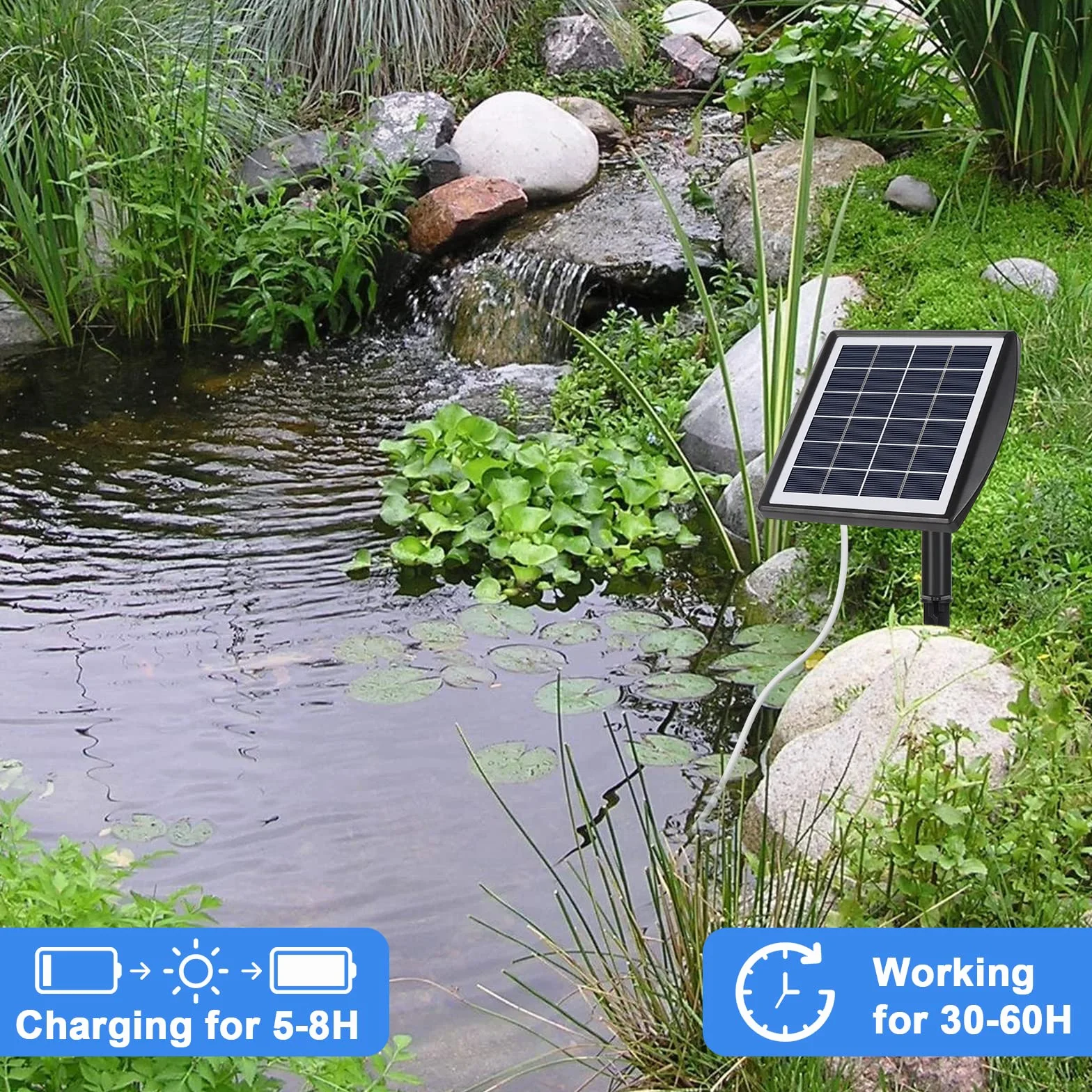 GuKKK Bomba de oxígeno solar, 2 W, aireador solar para estanque con batería de 2200 mAh, bomba de aire solar para acuario, oxigenador, bomba de aire para acuario, aireador de pesca con tubo de