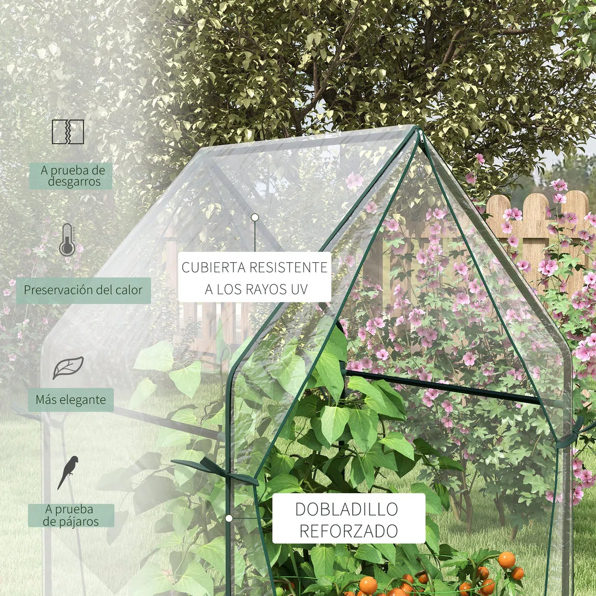 Outsunny Invernadero de Jardín Invernadero de Terraza con 2 Puertas con Cremallera Anti-UV Cubierta de PVC para Cultivo de Plantas Flores Verduras 90x90x145 cm Transparente