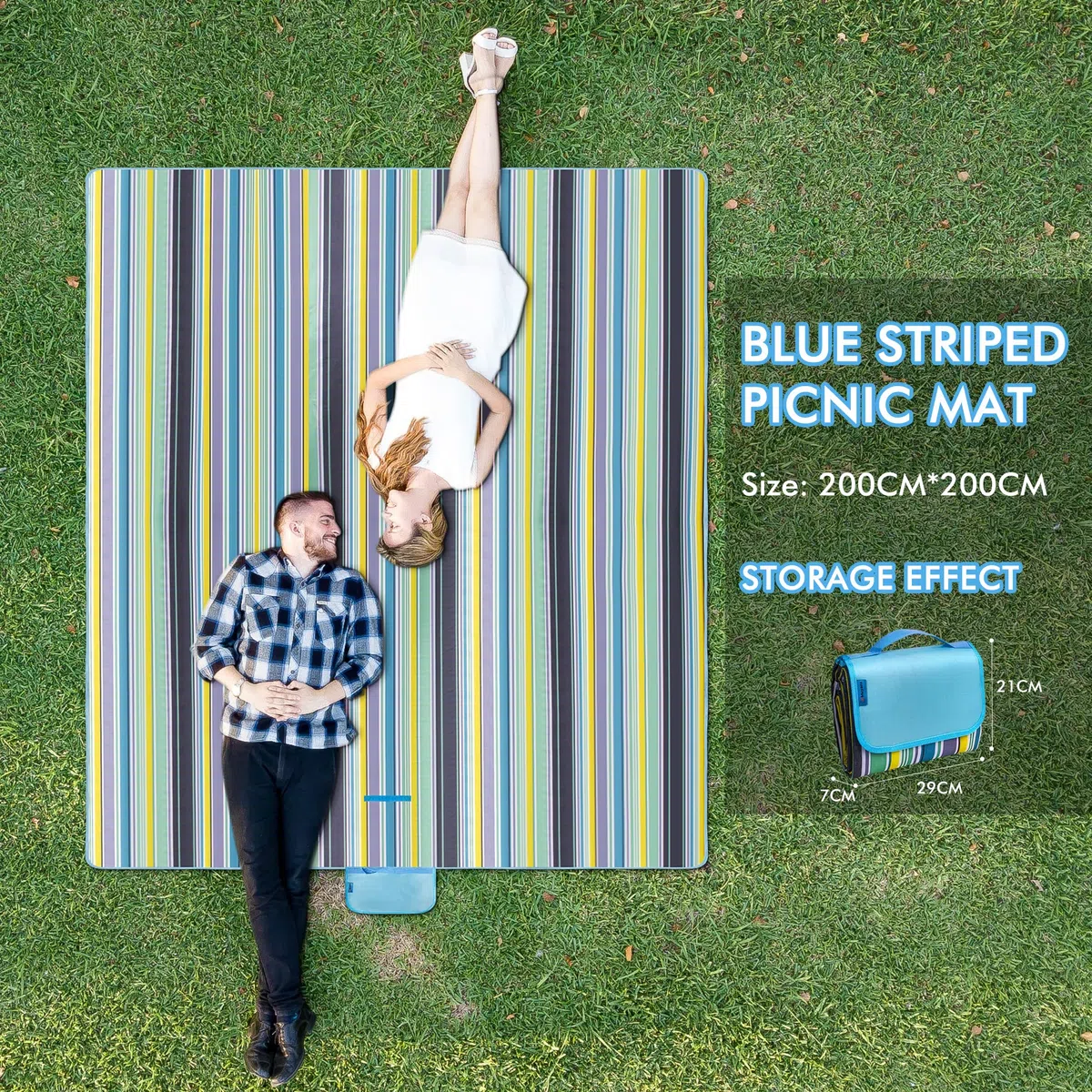 Manta Picnic Impermeable XXL 200 x 200 cm, Picnic Blanket, Manta de Playa Lavable Portátil, Adecuada para Picnic, Playa, Al Aire Libre, Barbacoa, Manta para Acampar de Viajes