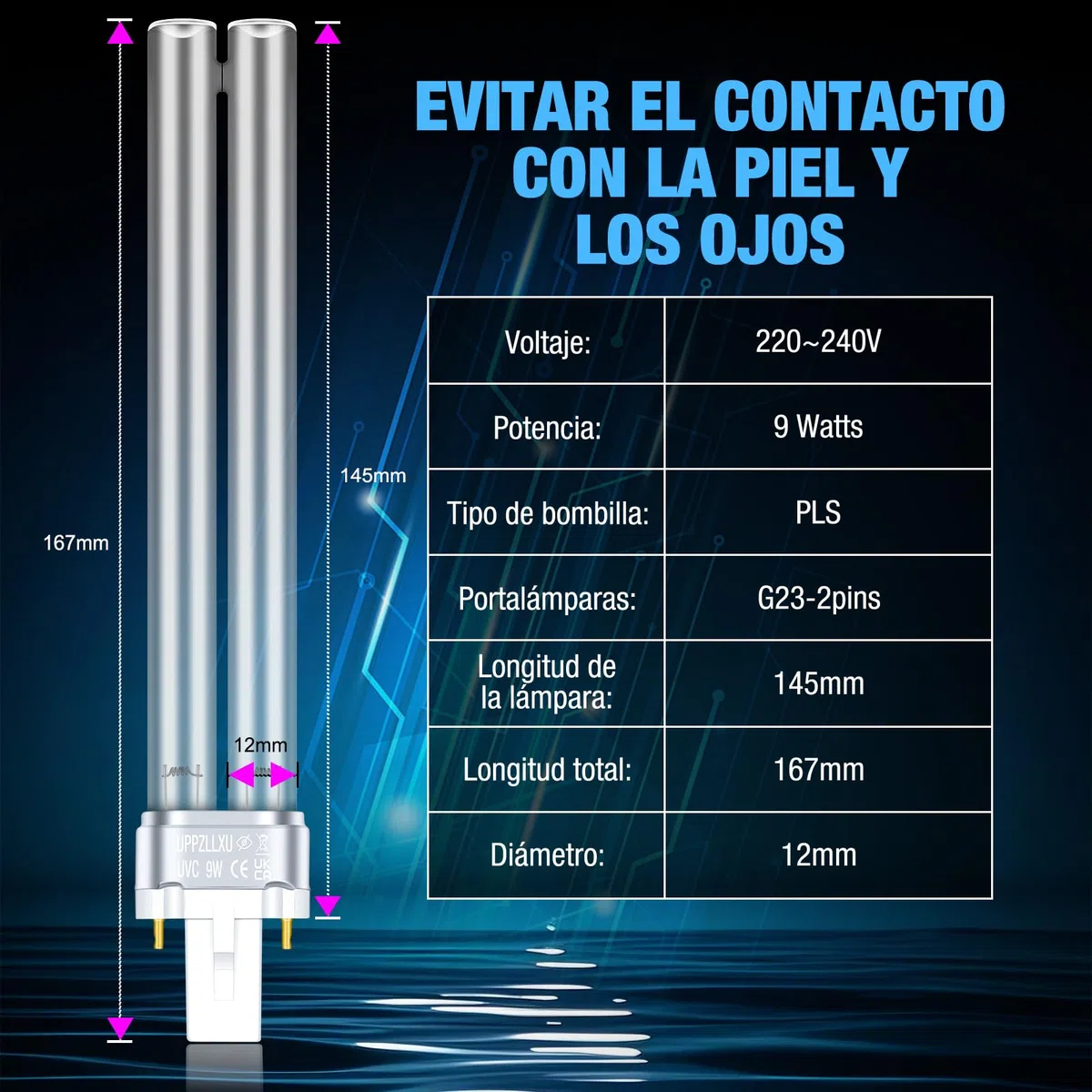9W Bombilla UVC G23 PLS, Balasto Inductivo, para Clarificador y Filtro UVC, contra Bacterias y Algas en Estanques (2 Piezas)