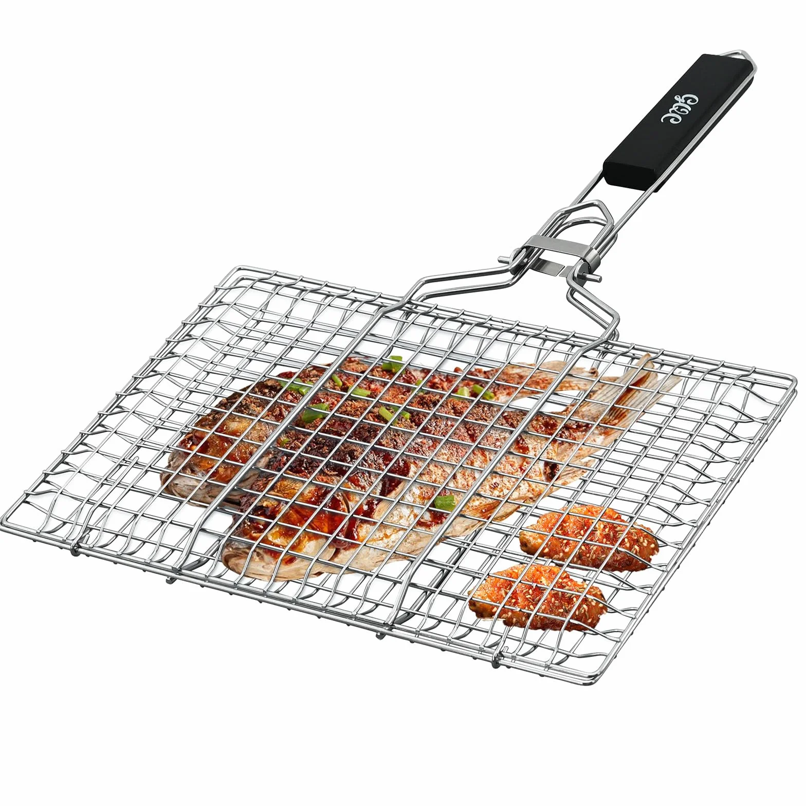 Cesta de Parrilla de Acero Inoxidable Portátil, Rejilla Plegable Con Mango Extraíble Para Pescado