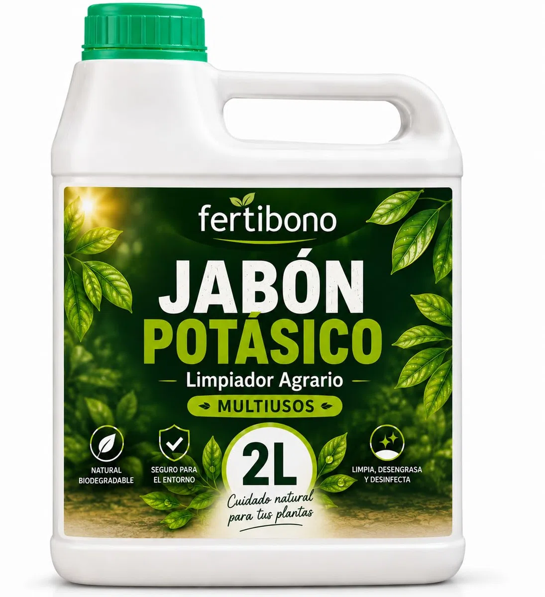 Jabón Potásico Concentrado 2L FERTIBONO para Plantas, Huerto y Jardín | Fórmula Líquida para Diluir y Pulverizar | Uso en Interior y Exterior