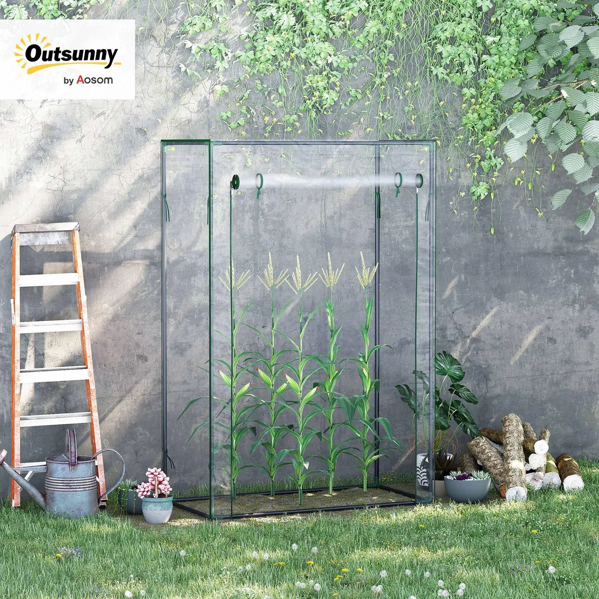 Outsunny Invernadero de Jardín con Puerta Enrollable y Estructura de Acero para Cultivo de Plantas Tomates en Terraza Patio 100x50x150 cm Transparente