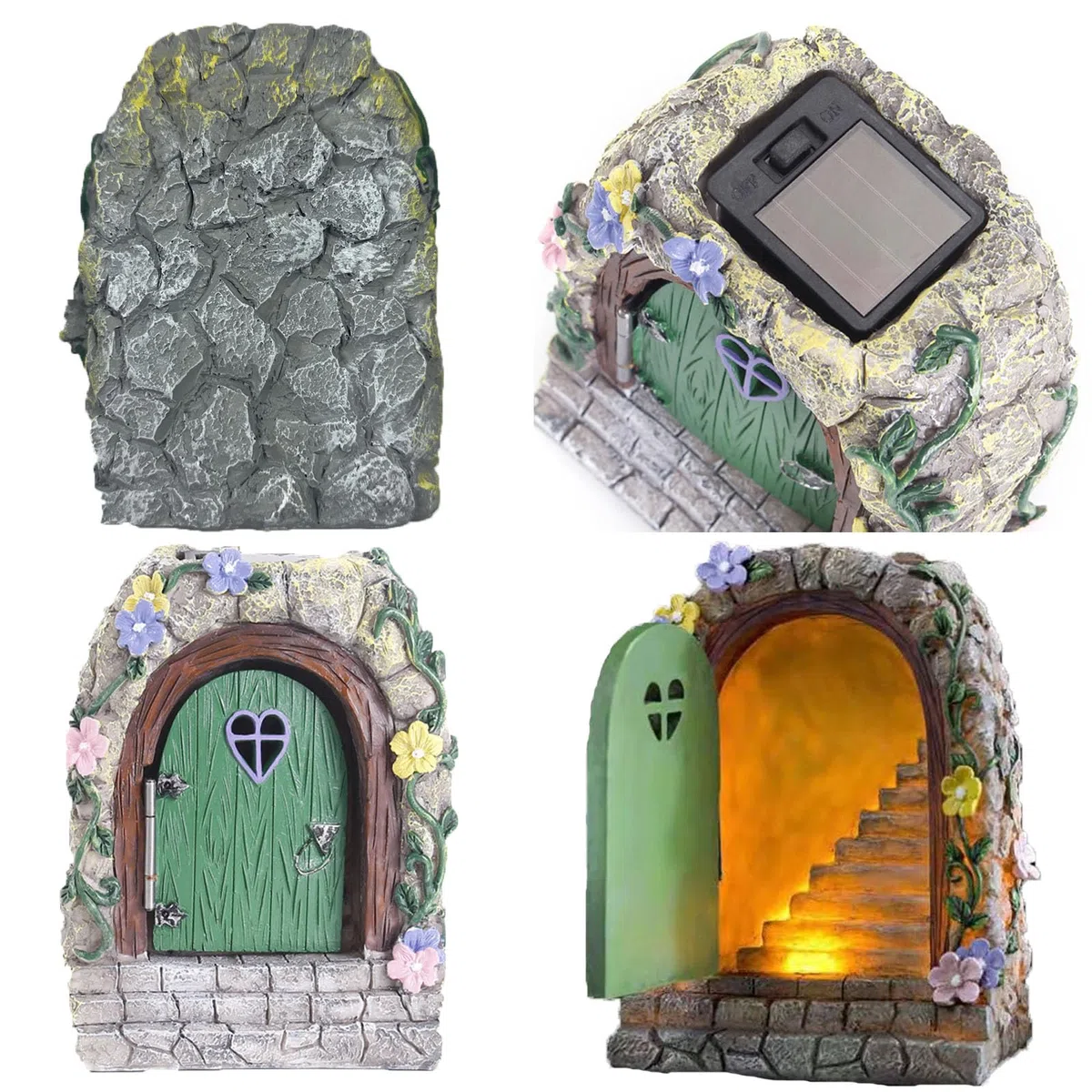 Puerta de Hadas para Jardín, Decoración de Árbol de Hadas, Escultura de Jardín de Patio con Energía Solar, Pintada a Mano, Resina de, Verde, Mágica, Retro, Exterior e Interior
