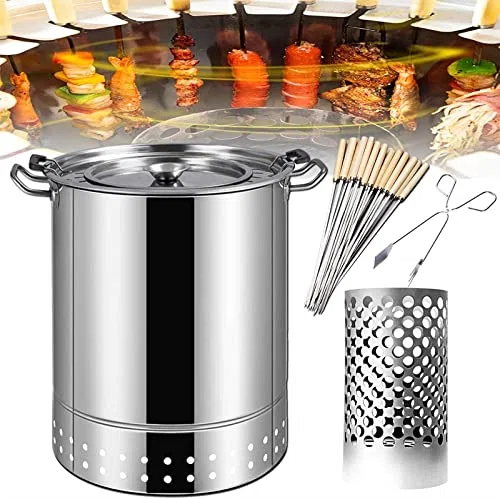 Ahumador vertical de carbón de acero inoxidable, tambor de barbacoa portátil con cesta de cocina para barbacoa perfecta y parrilla al aire libre