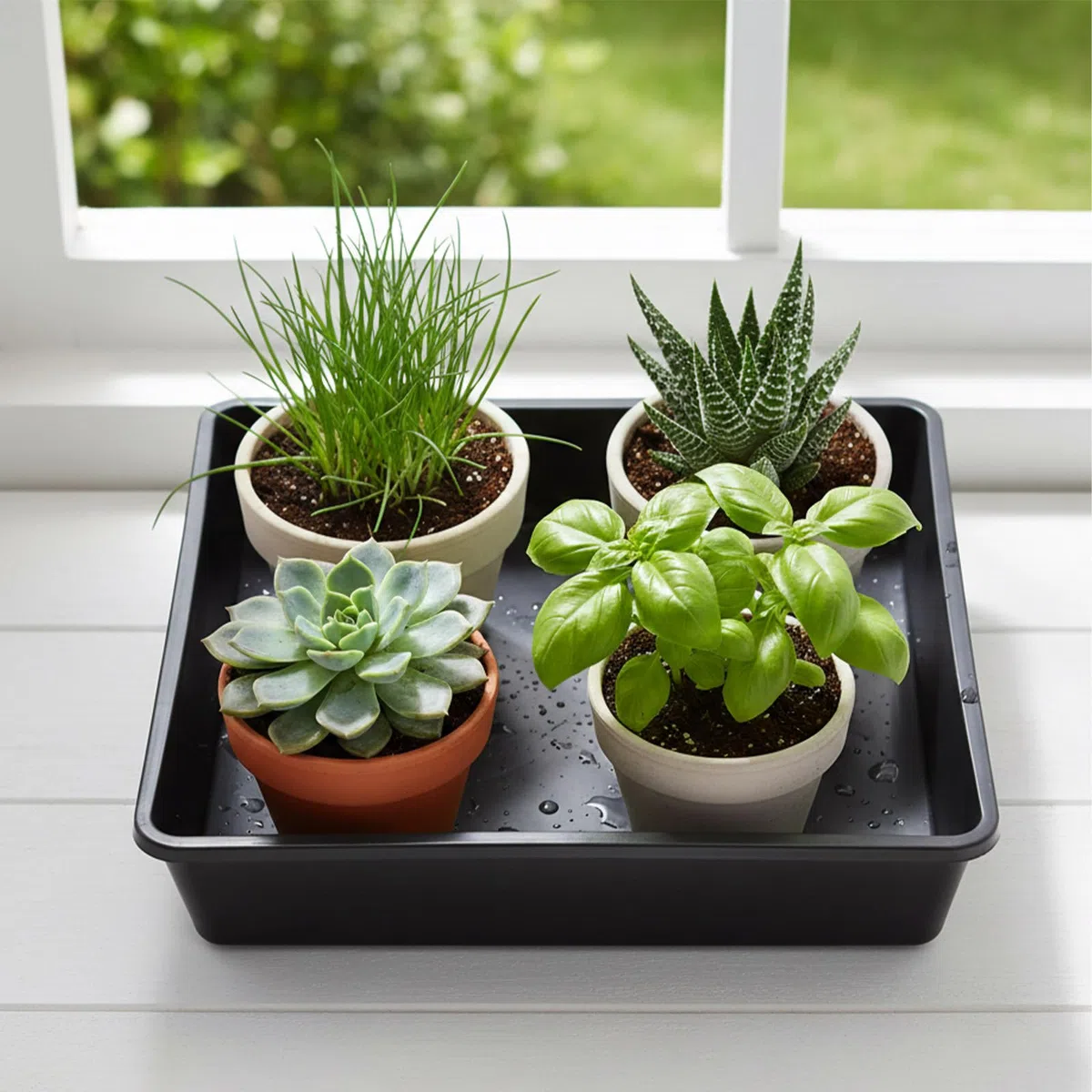 Platillos Cuadrados para Plantas Plato Plástico para Maceteros 30 x 30 cm Paquete de 4 Bandeja de Goteo de Agua de plástico, Macetas para Interior Exterior Jardín Terraza balcón