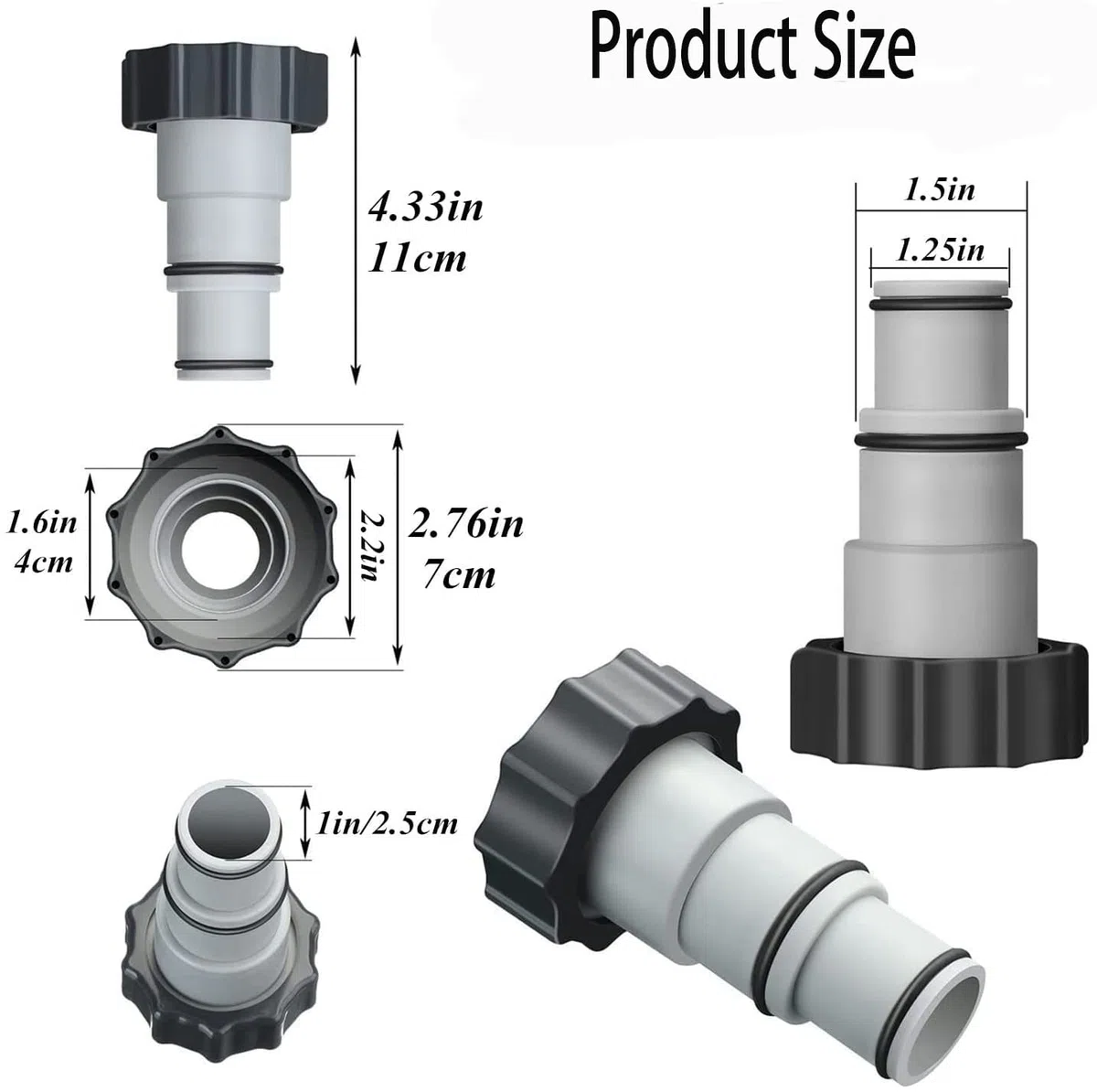 MEISO Adaptador de piscina de 4 piezas, adaptador de manguera serie Intex A con rosca, manguera de diámetro 1,5 pulgadas y 1,25 pulgadas, adaptador de bomba para juegos de piscina