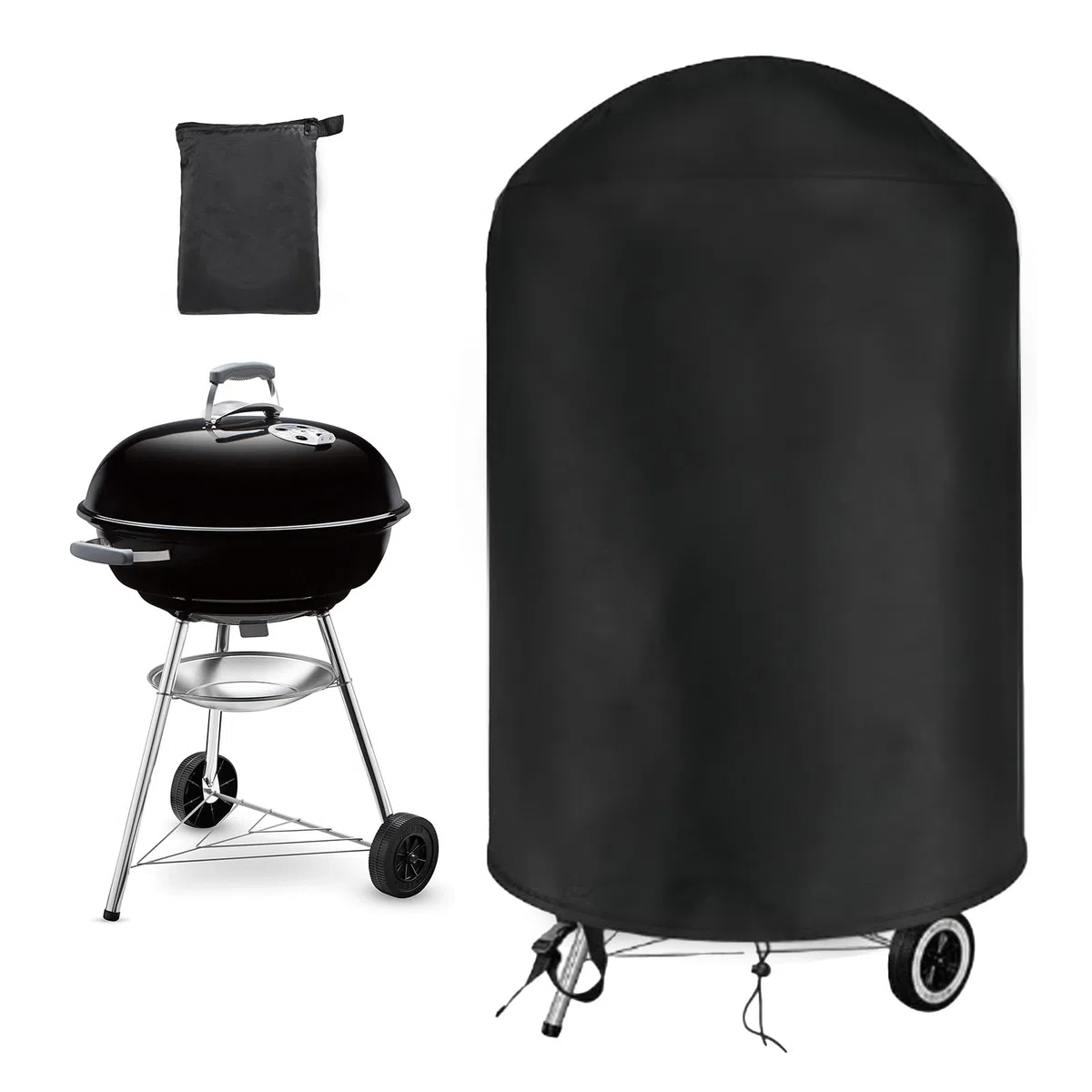 Funda Barbacoa para Weber 57cm, Impermeable Cubierta Barbacoa para Weber Redonda, 420D Oxford Resistente a la Intemperie Funda Barbacoa Exterior (Φ71x68cm)